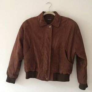 Brown leather bomber jacket